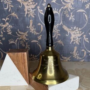 Vintage Estate Brass Hand Bell with Black Wooden Handle Retirement 1927-1971